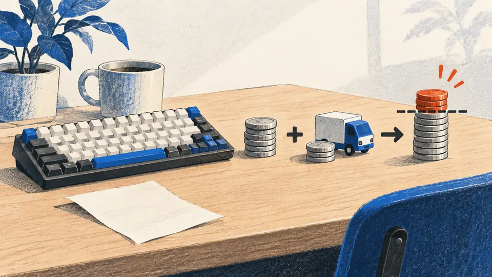 キーボードの代金に送料が加わり、承認した上限を超える挿絵