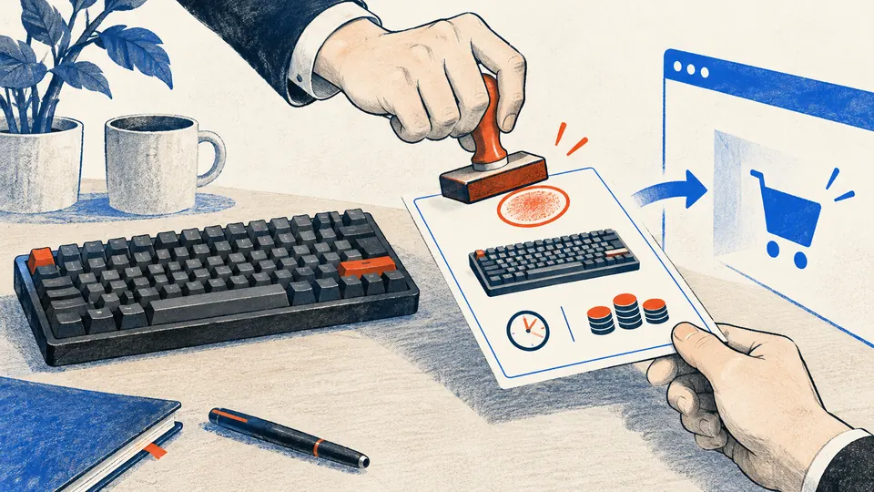 キーボード、金額と期限の条件を描いたカードに、本人が承認を与える挿絵